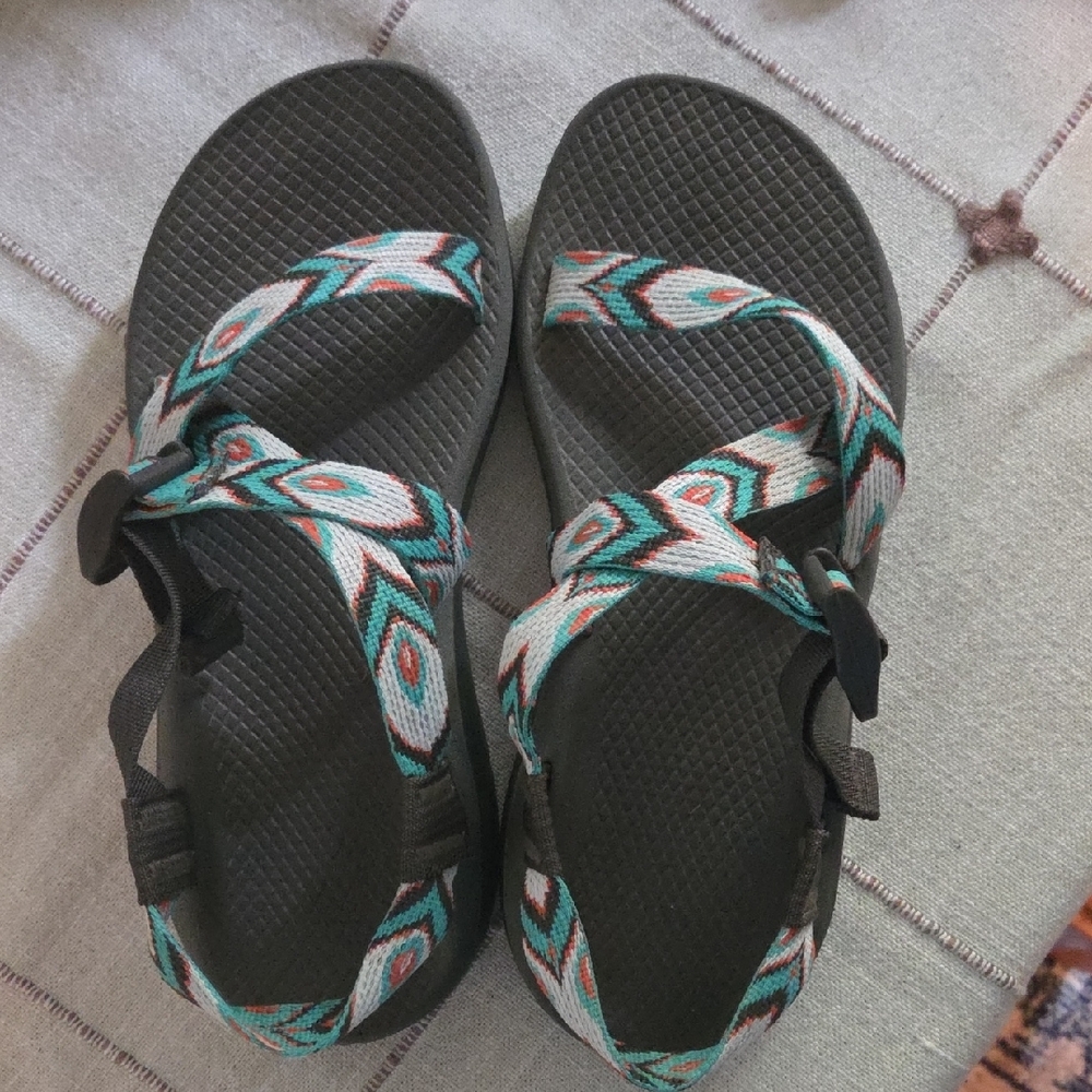 Chaco Green and Teal Patterned Sandals